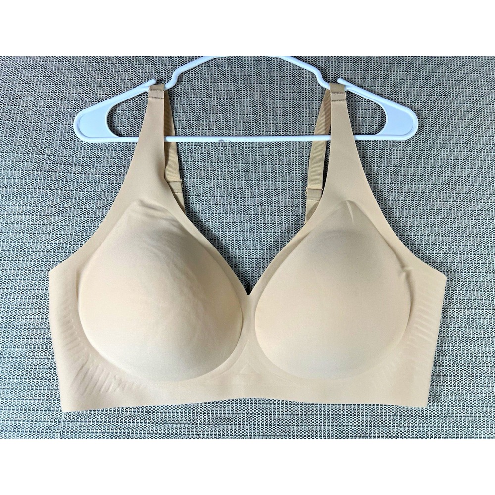 Womens Beige Wireless Padded T-Shirt Bra Adjustable Straps Hook & Eye 3XL
